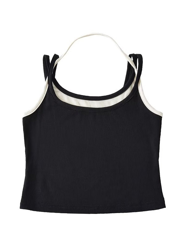 Contrast Color Fake Two Piece Cami Top