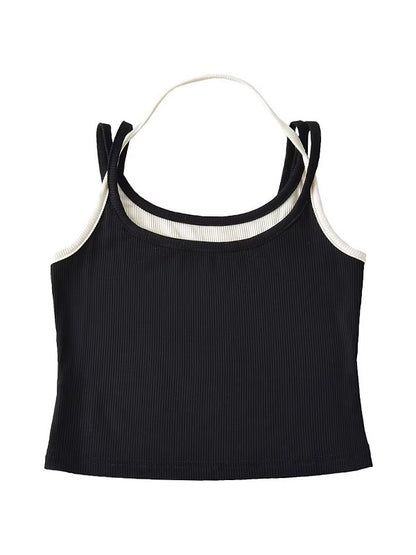 Contrast Color Fake Two Piece Cami Top