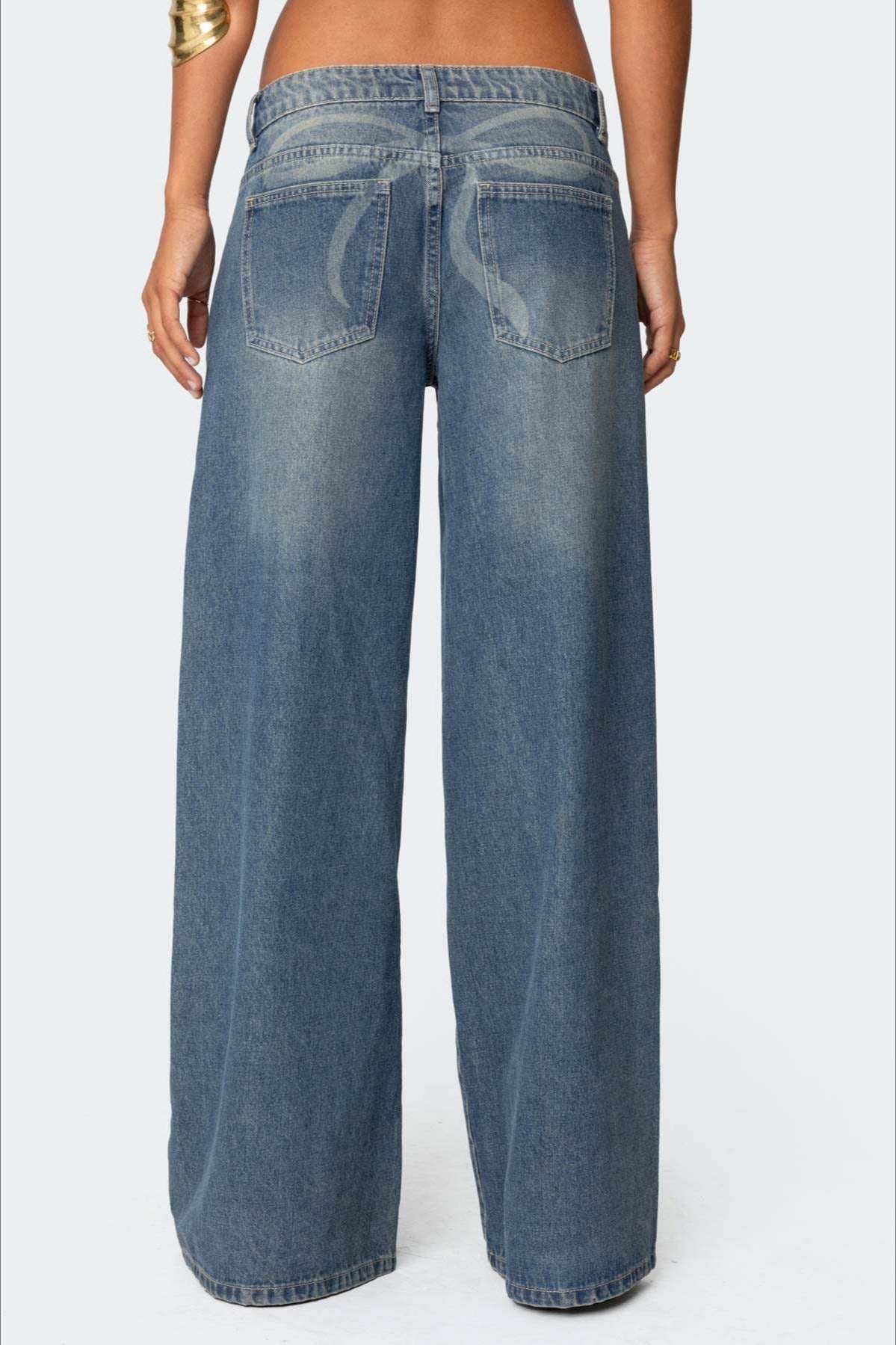 Loose Wide Leg Fashion Printed Denim Jeans