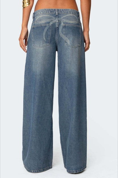 Loose Wide Leg Fashion Printed Denim Jeans