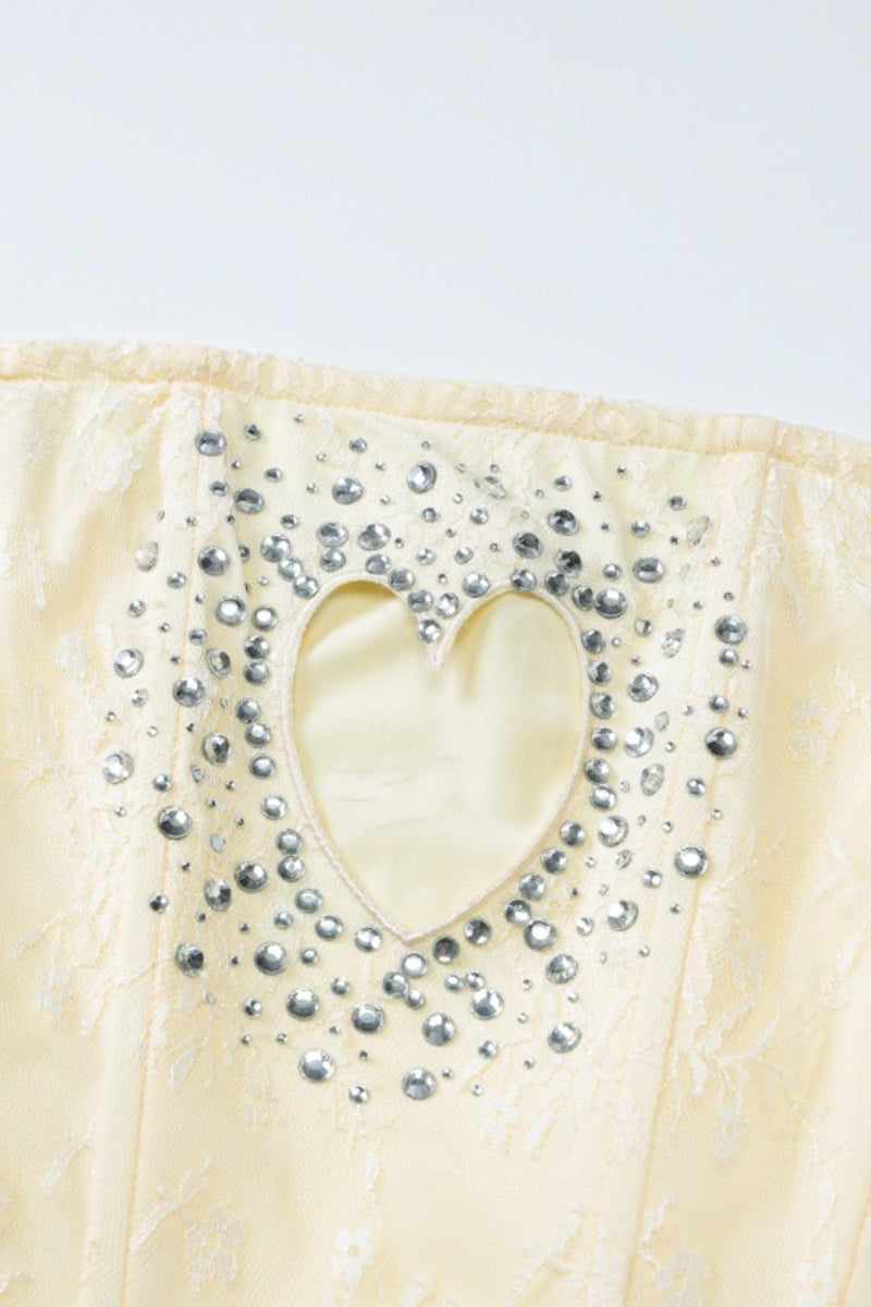 Rhinestone Heart Cutout Strapless Corset Lace Bodycon Mini Dress