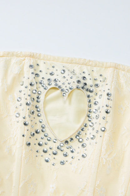 Rhinestone Heart Cutout Strapless Corset Lace Bodycon Mini Dress