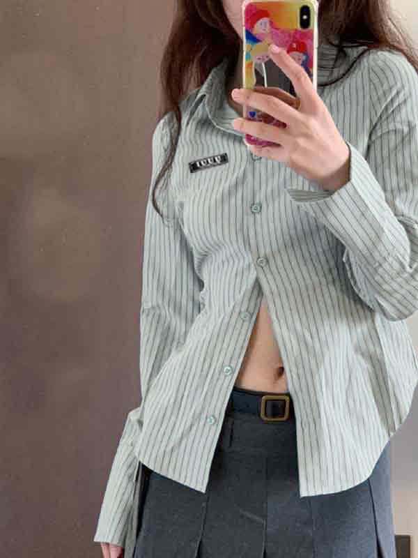 Fresh Stripe Print Slim Long Sleeve Shirt
