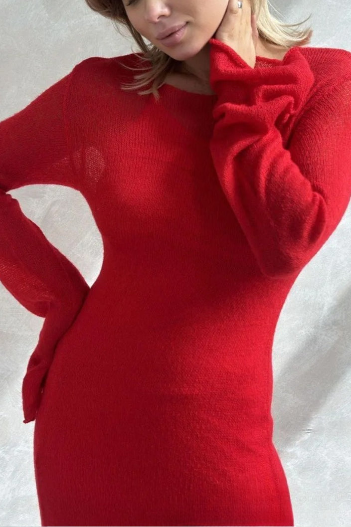 | Hollow Out Bodycon Knit Maxi Dress in Pink