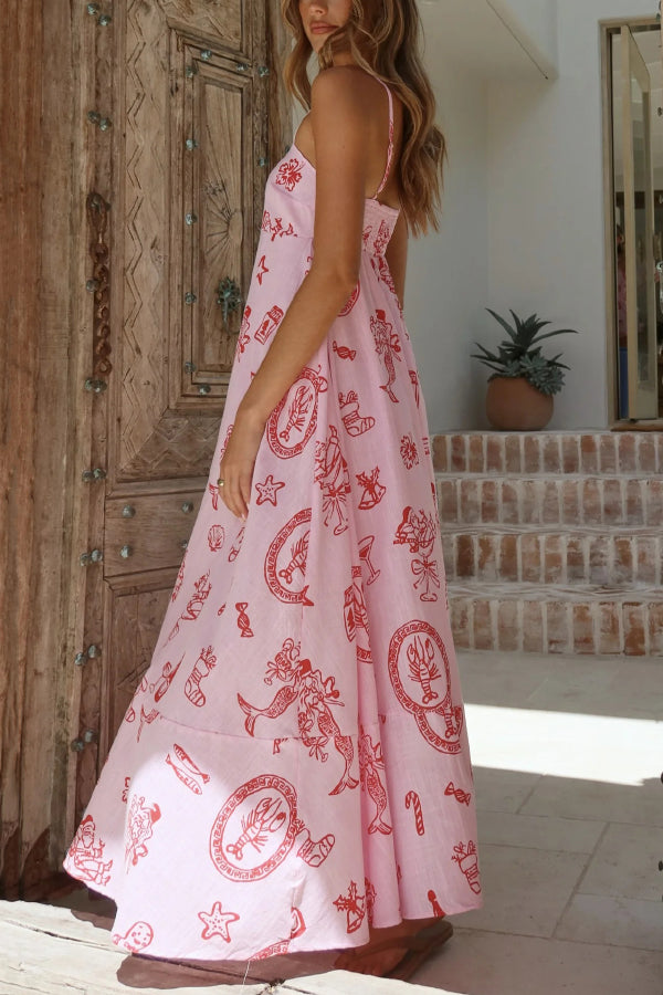 Unique Print Square Neck Sleeveless Casual Vacation Maxi Dress
