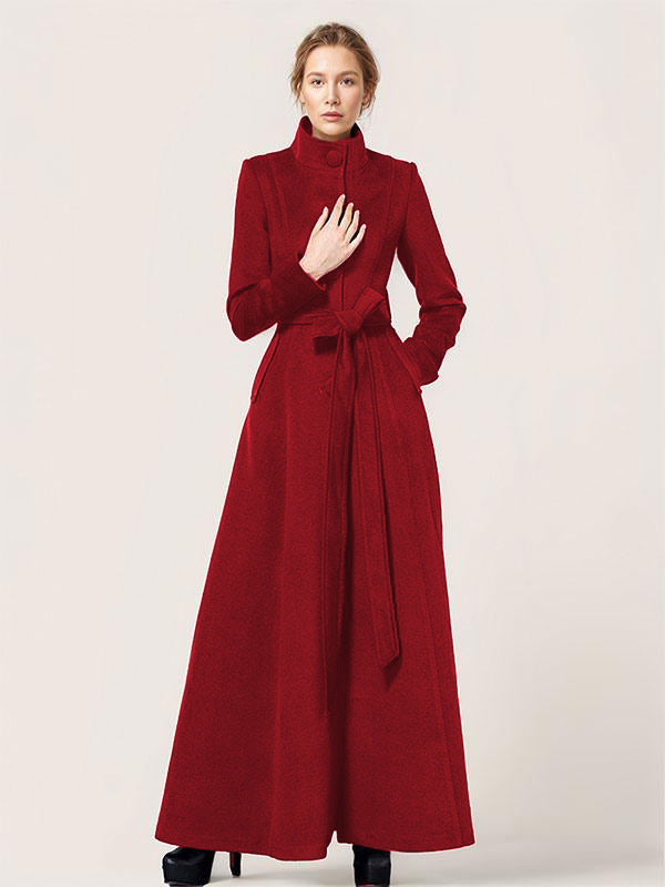 Long Wool Blend Coat Stand collar Belted Warm Classic Full-length Winter Outerwear For Women 2026