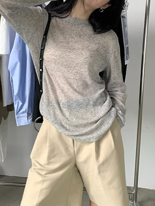 Plain Crewneck Casual Thin Long Sleeve Knits