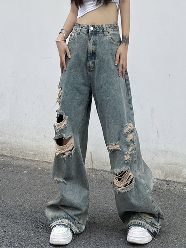 Wash Denim Ripped Jeans