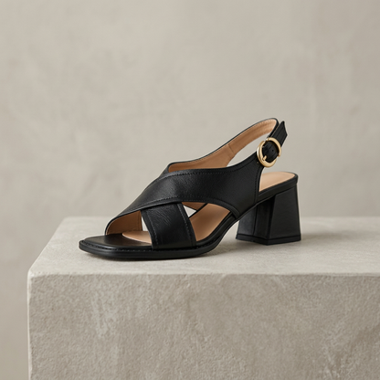 Women's Open-Toe Block Heel Leather Sandals