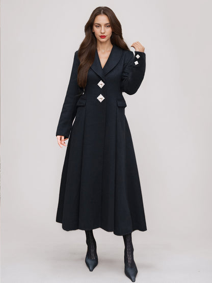 White Wool Cashmere Blend Flared Coat Lapel Double-Faced Winter Outerwear 2026