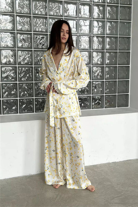 Floral Long Sleeve Cardigan Pants Loungewear Two Piece Set