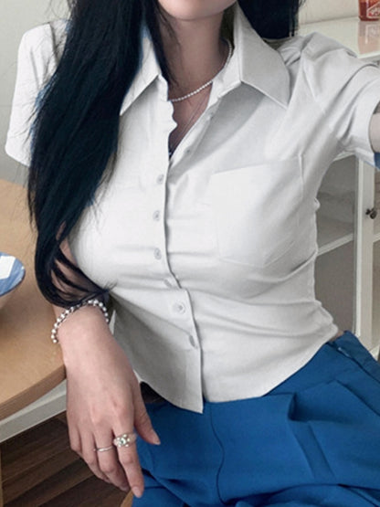 Plain Slim Short Sleeves Shirts