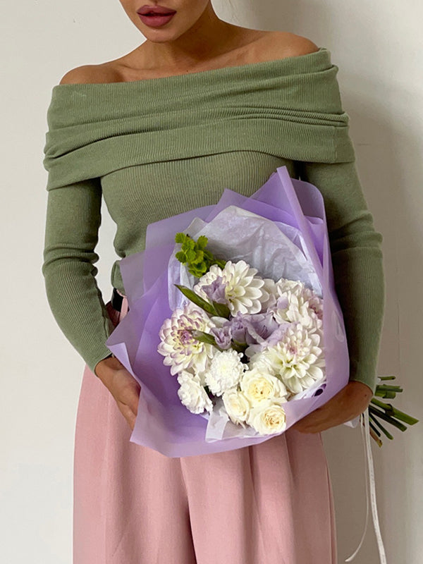 Solid Off Shoulder Slim Sweater