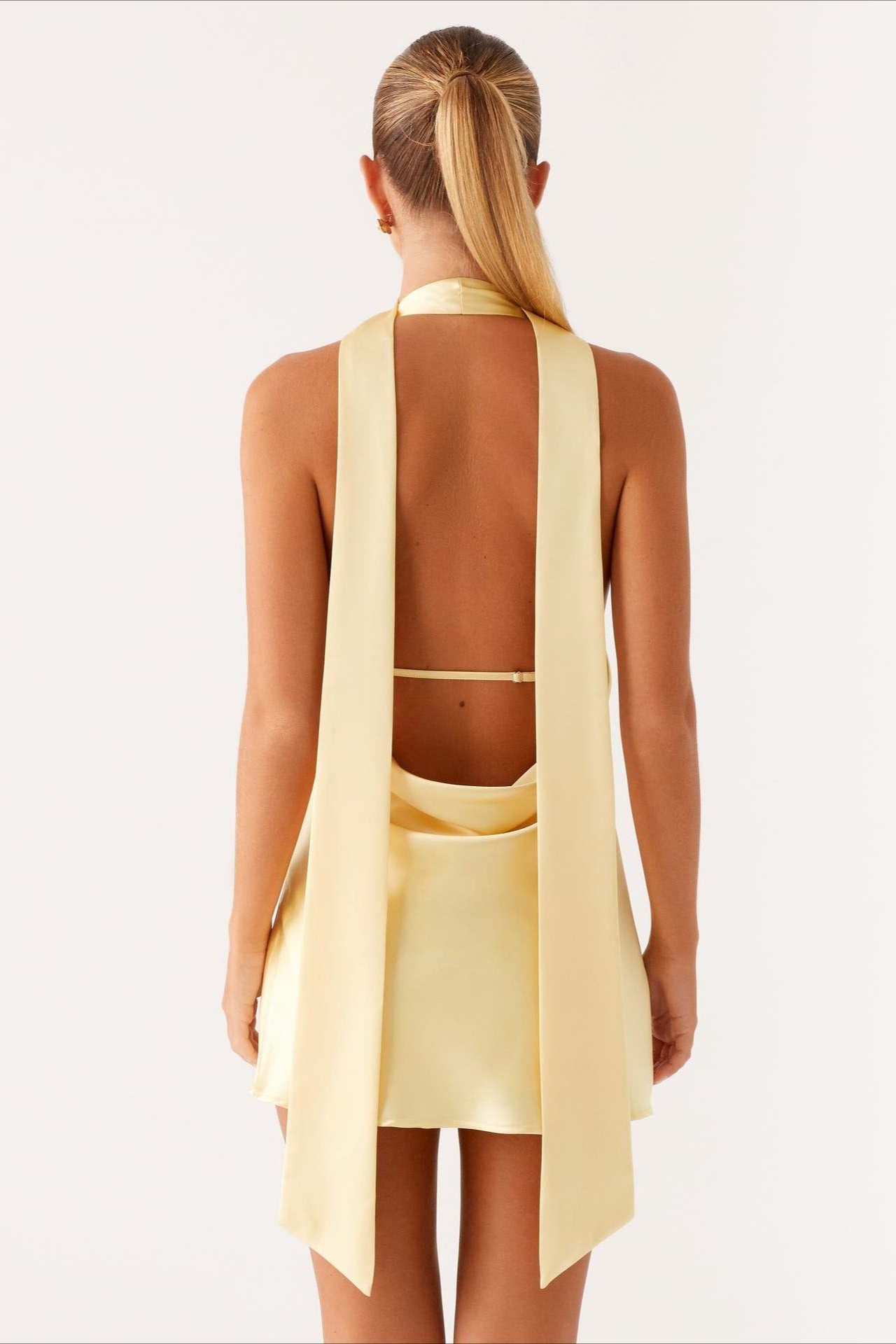 Satin Halter Scarf Tie Deep V-Neck Open Side Backless Mini Dress