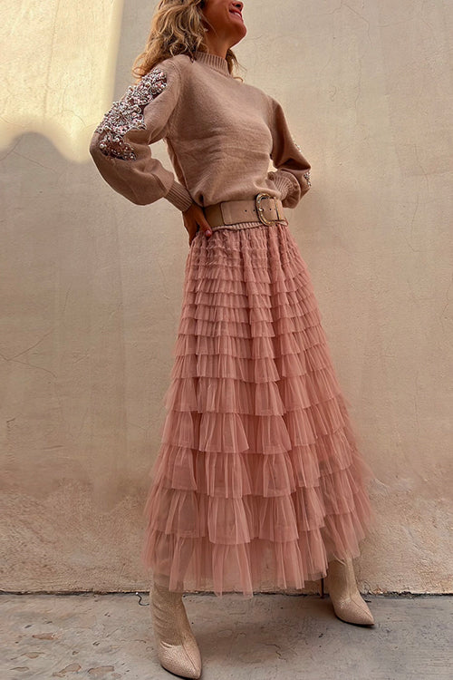 Be Your Own City Queen Tiered Elastic Waist Tulle Maxi Skirt