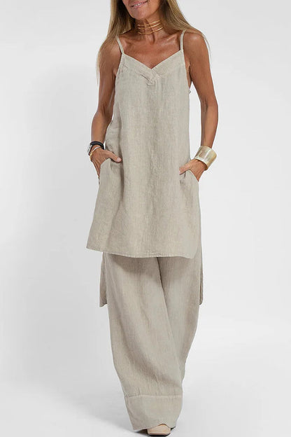 Women Casual Linen Strappy Two Set Suits