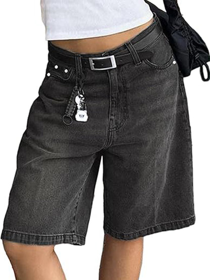 High Waist Straight Leg Denim Shorts