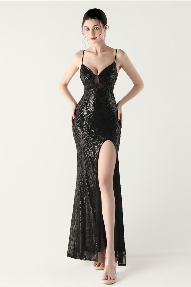 | Sequin V Neck Cross Strap Maxi Dress