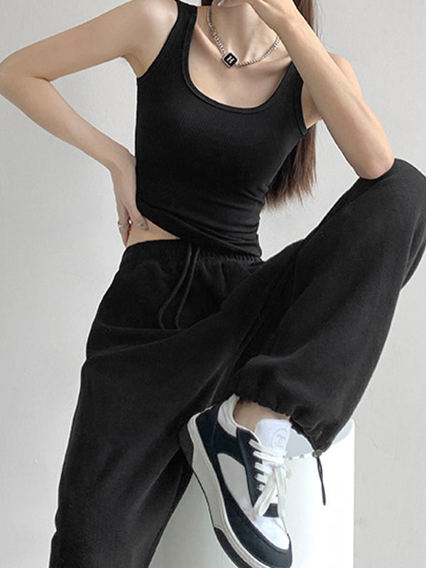 High Elasticity Solid U Neck Slim Tank Top