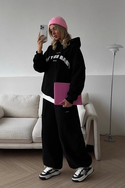 Retro Street Letter Print Warm Hoodie