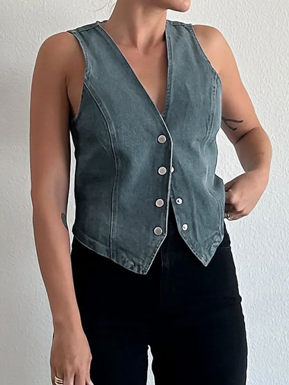 V Neck Denim Vest Tank Top