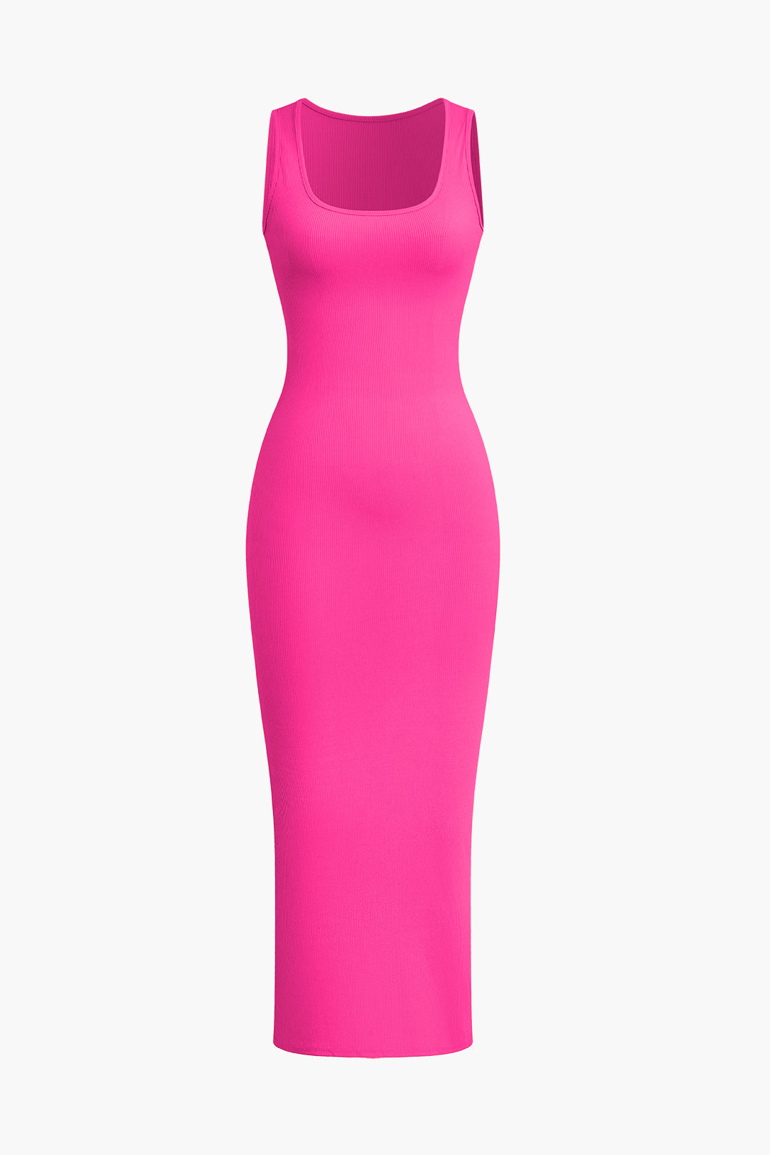 Ribbed Knit Scoop Neck Sleeveless Bodycon Midi Dress