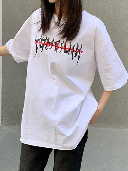 Street Distressed Graphic Print Oversized Short Sleeve Tee