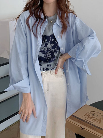 Solid Color Versatile Loose Long Sleeve Blouse