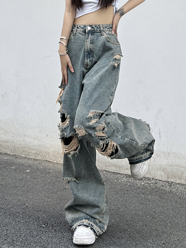 Wash Denim Ripped Jeans
