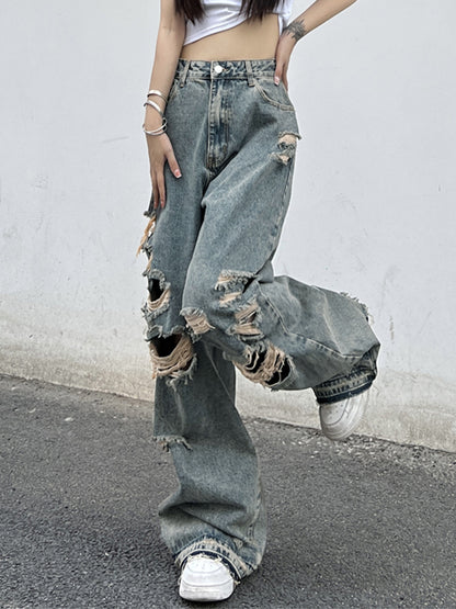 Wash Denim Ripped Jeans