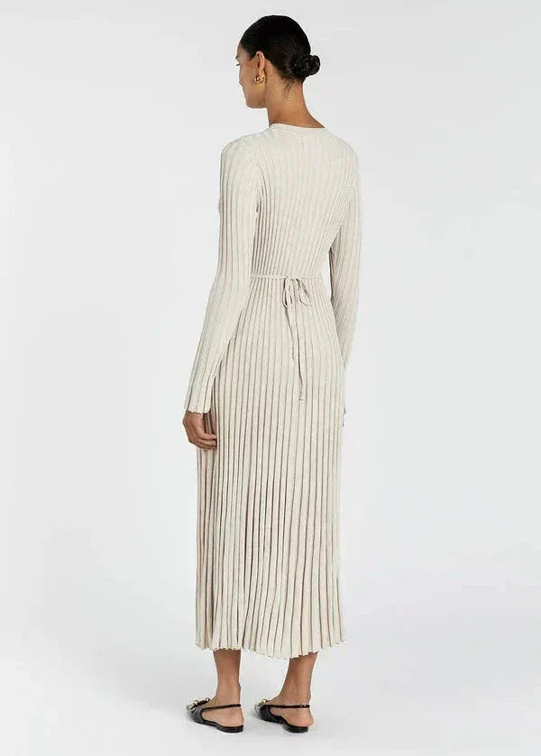 Crew Neck Ribbed Knit Long Sleeve Bodycon Maxi Dress