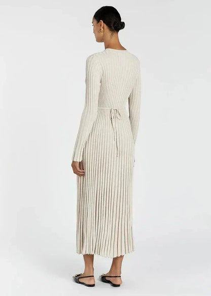 Crew Neck Ribbed Knit Long Sleeve Bodycon Maxi Dress
