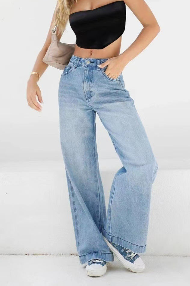 Casual High Waist Washed Straight Jeans