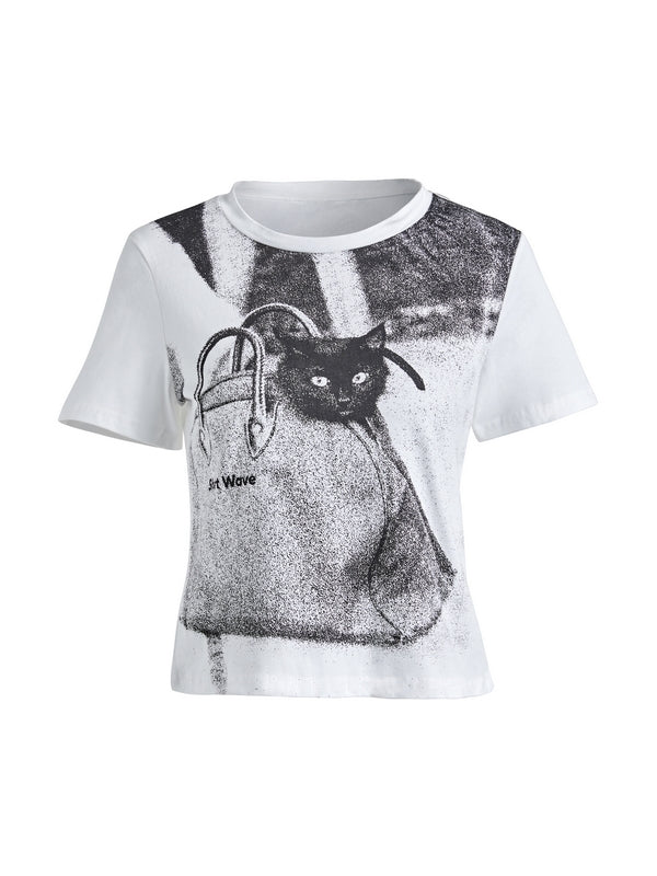 Cat Print Short Sleeve Tee