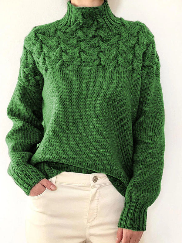 Solid Cable Knit Splice Turtleneck Sweater