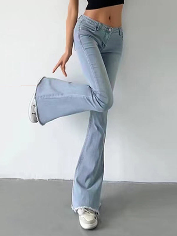 Washed Low Waist Stretchy Mopping Flare Jeans