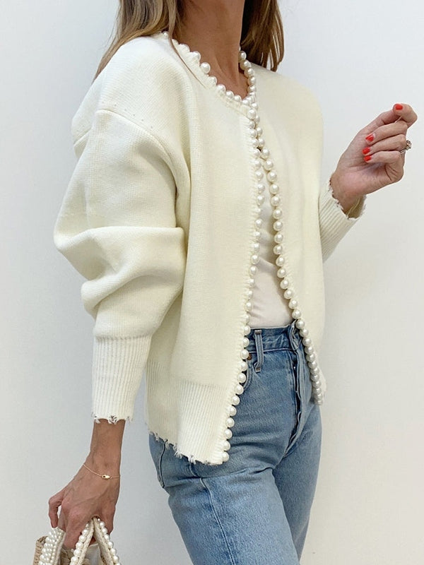 Vintage Pearl Trim Knit Cardigan