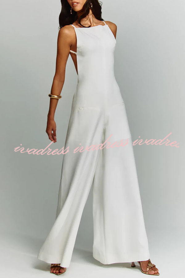 Kelso Linen Blend Square Neck Pocketed Backless Wide Leg Jumpsuit