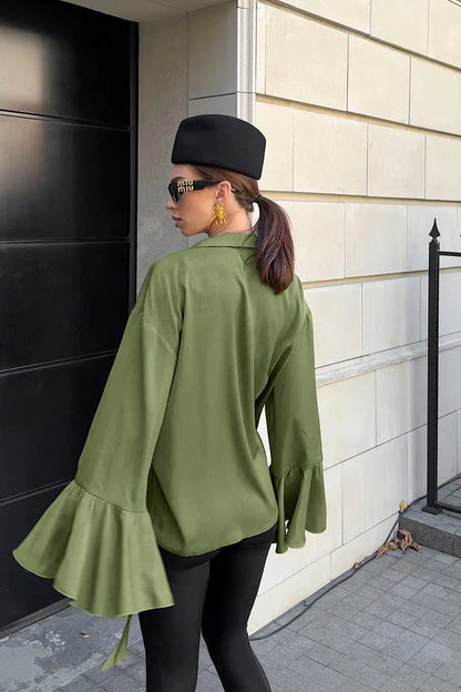 Lazy Flare Sleeve Ruffle Blouse