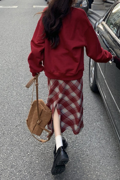 High Waist Vintage A-Line Slit Skirt