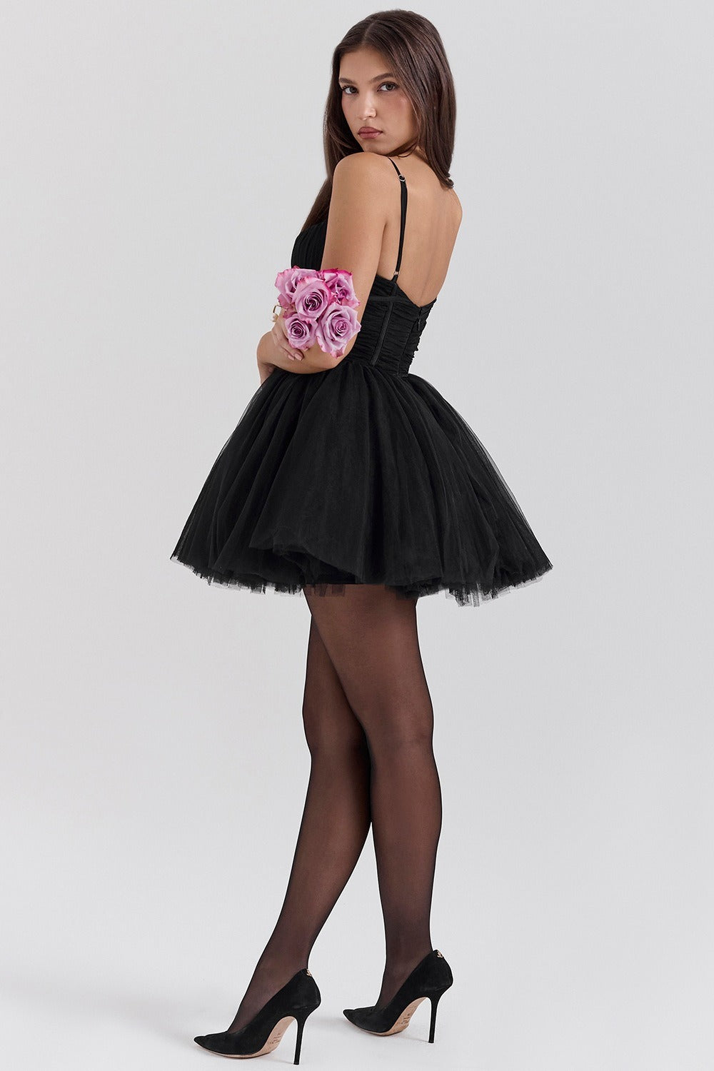 Tulle Sweetheart Neck Bow Detail Ruched Bodice Tutu Mini Dress