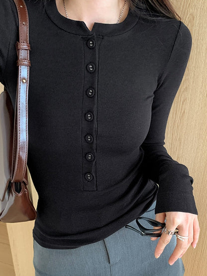Solid Breasted Slim Long Sleeve Knit