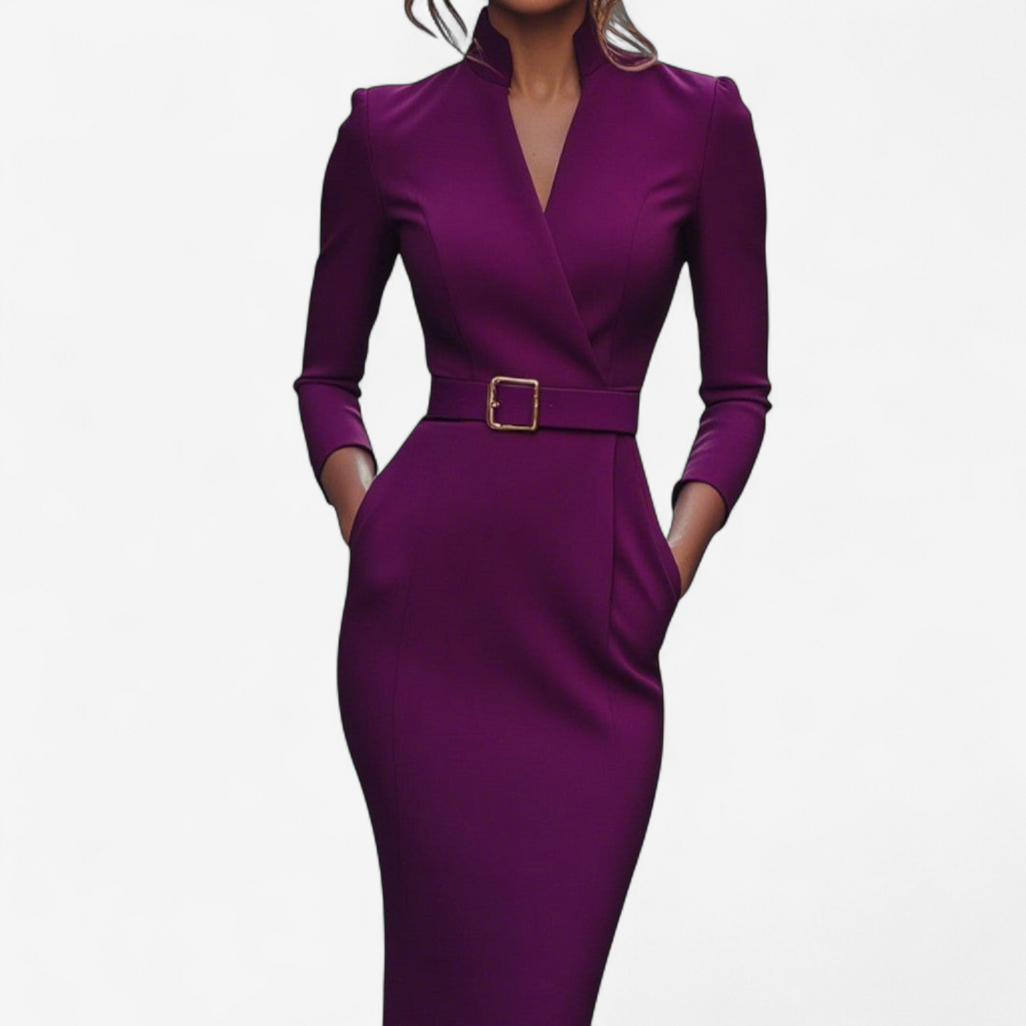 The Miriam — Belted Pencil Dress with Gold Buckle