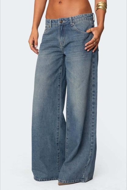 Loose Wide Leg Fashion Printed Denim Jeans