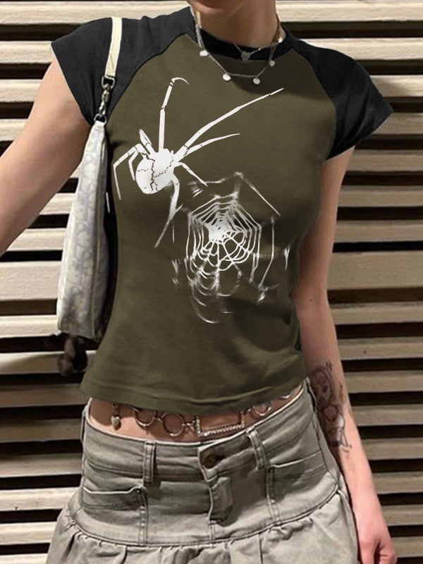 Spider Web Raglan Sleeve Cropped Top