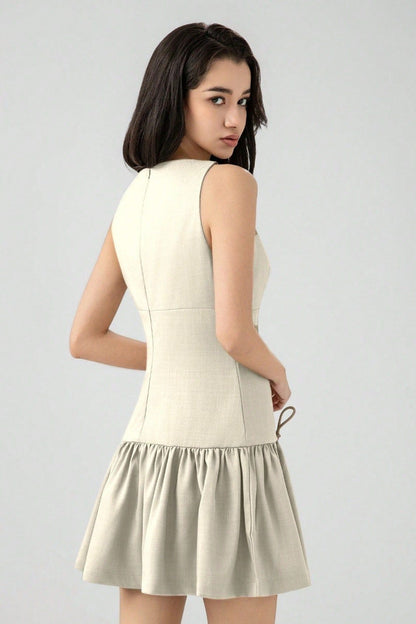 Solid Color Bow Sleeveless Mini Dress
