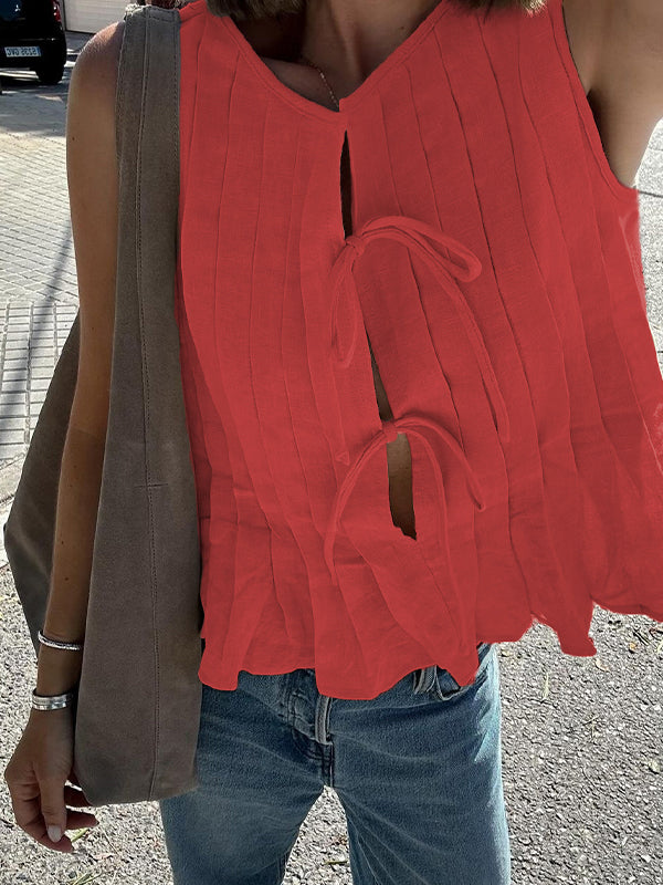 Tie strap cotton and linen vest