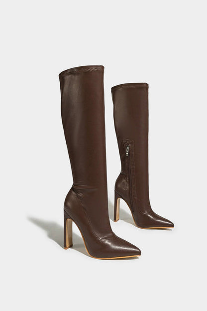 Pointed Zipper Knee High Boots