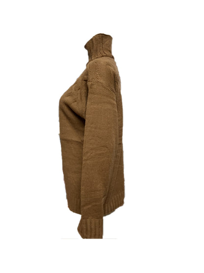 Solid Cable Knit Splice Turtleneck Sweater
