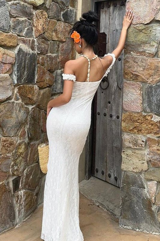 | Lace Sleeveless Spaghetti Strap Maxi Dress